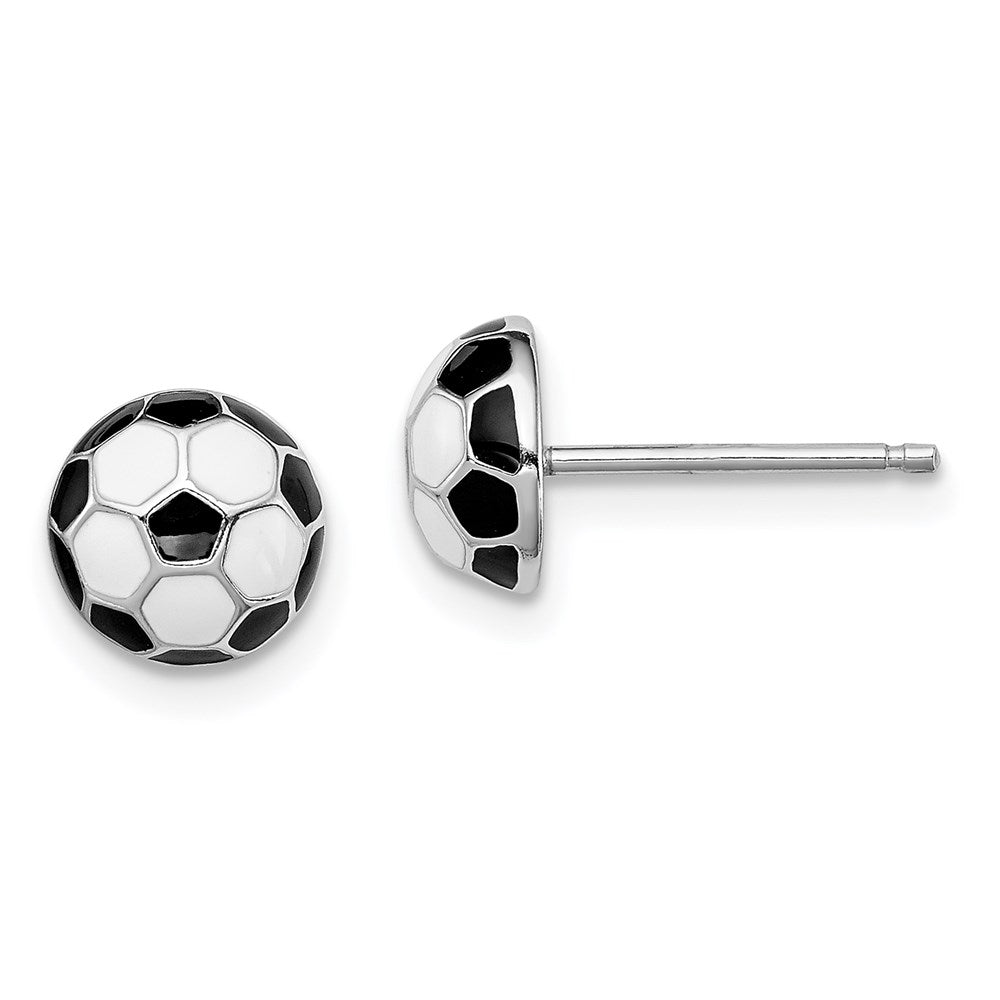 Sterling Silver Madi K RH-plated Enamel Soccer Ball Post Earrings