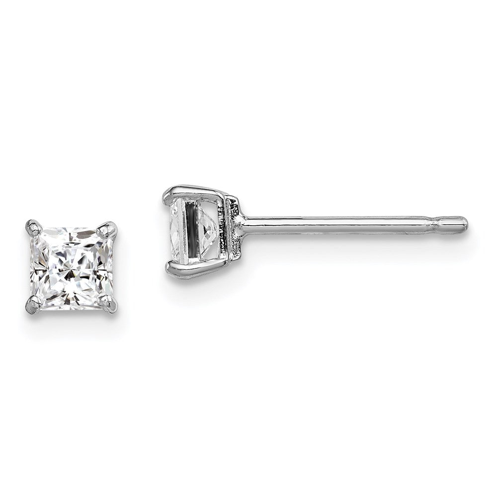 Sterling Silver Rhodium-plated Madi K 4mm Square CZ Stud Earrings