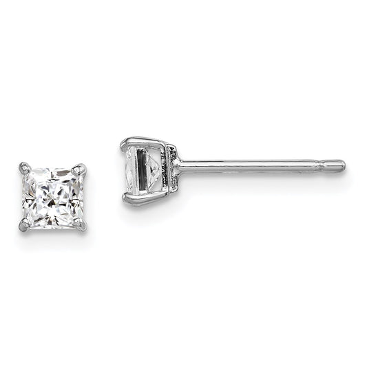 Sterling Silver Rhodium-plated Madi K 4mm Square CZ Stud Earrings