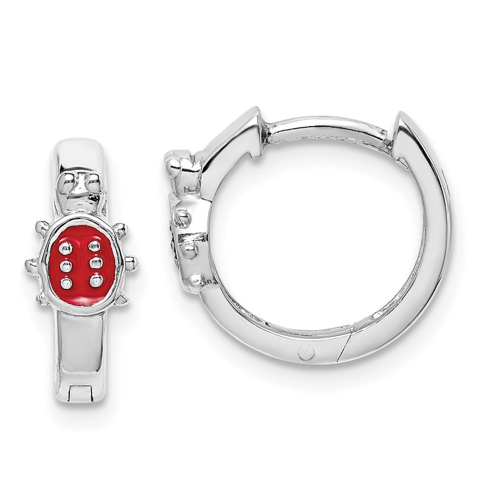 Sterling Silver Madi K RH-plated Enamel Ladybug Kids Round Hoops