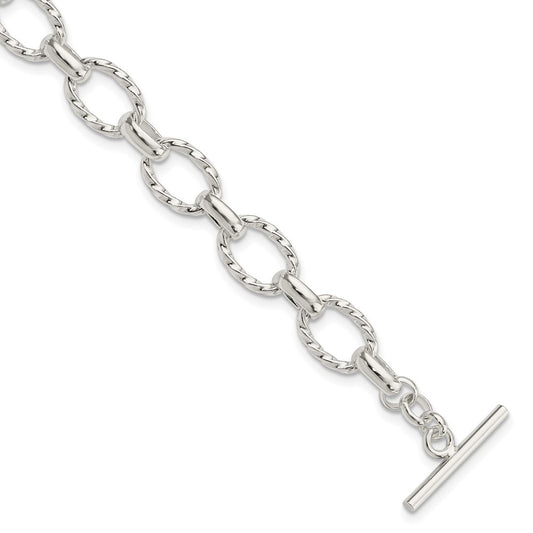 Sterling Silver 7.75inch Polished Fancy Link Toggle Bracelet