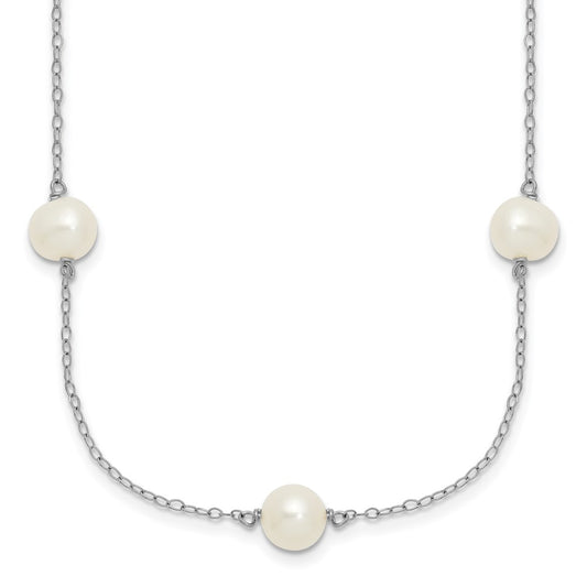 Sterling Silver Rhodium 7-8mm White FWC Pearl w/2in ext. Necklace