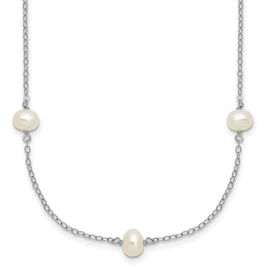 Sterling Silver RH-plated 4-5mm Freshwater Cultured Pearl Necklace