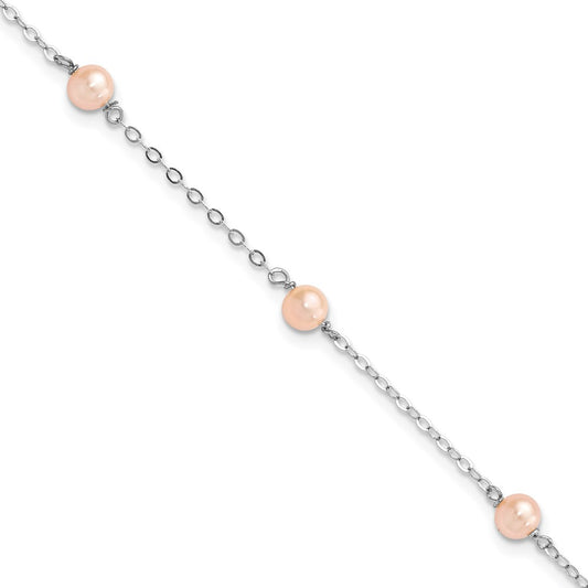 Sterling Silver RH-pltd 4-5mm Pink FWC Pearl w/1in ext Children's Bracelet