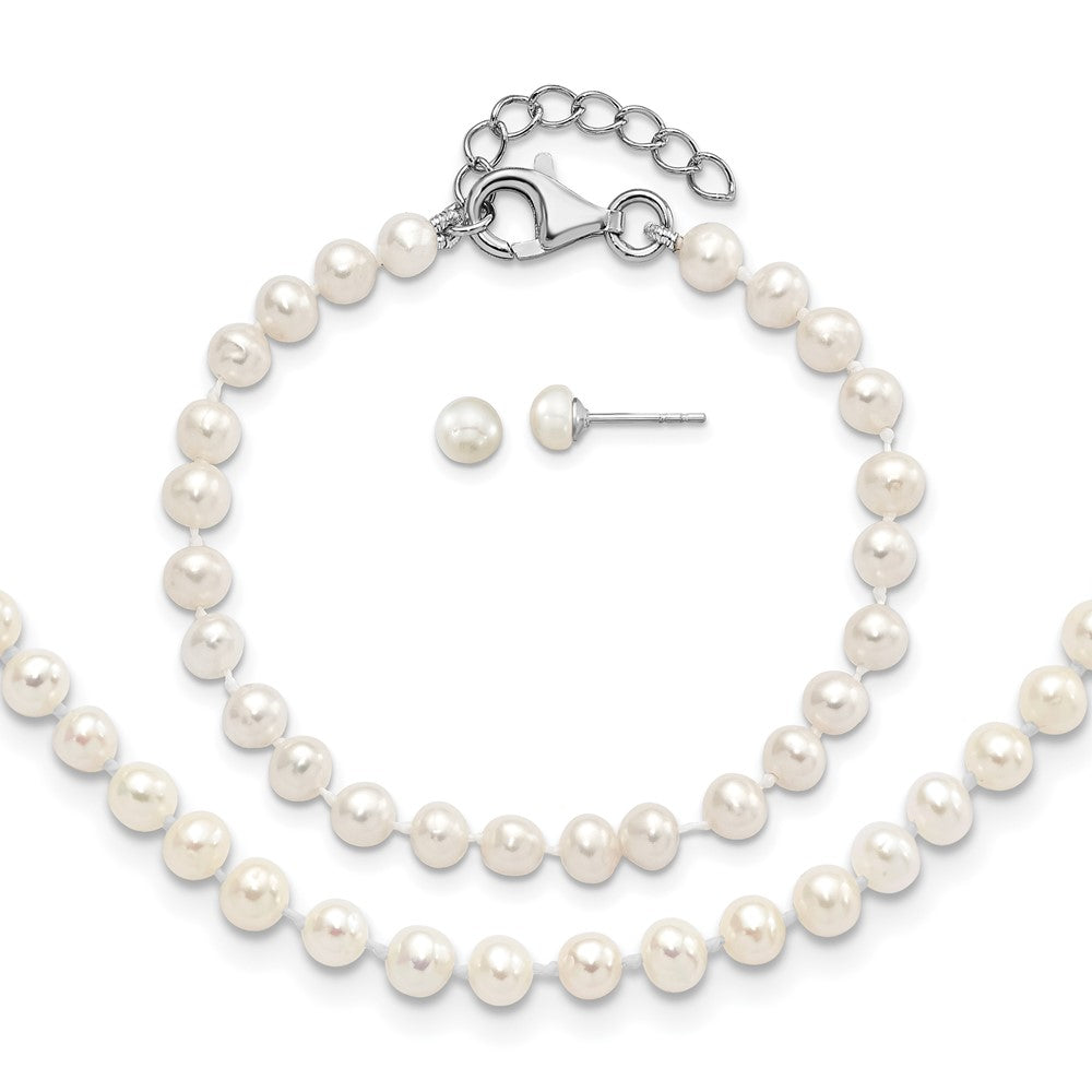 SS RH-pltd 4-5mm FWC Pearl 14in Necklace 5in Bracelet & Earring Set