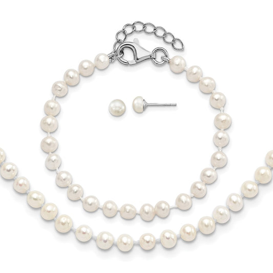 SS RH-pltd 4-5mm FWC Pearl 14in Necklace 5in Bracelet & Earring Set