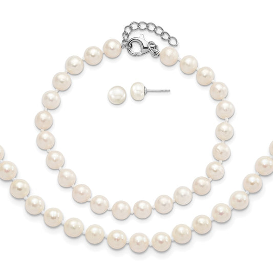 Sterling Silver RH 6-7mm FWC Pearl 18/2 Necklace 7/1 Brace/Earring Set