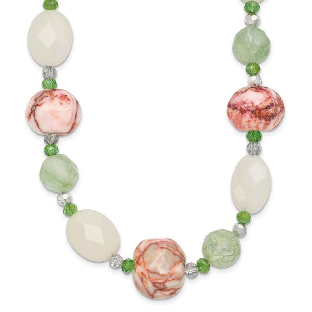 Sterling Silver Aventurine Crystal Jade and Jasper 18in w/ 2in ext Necklace