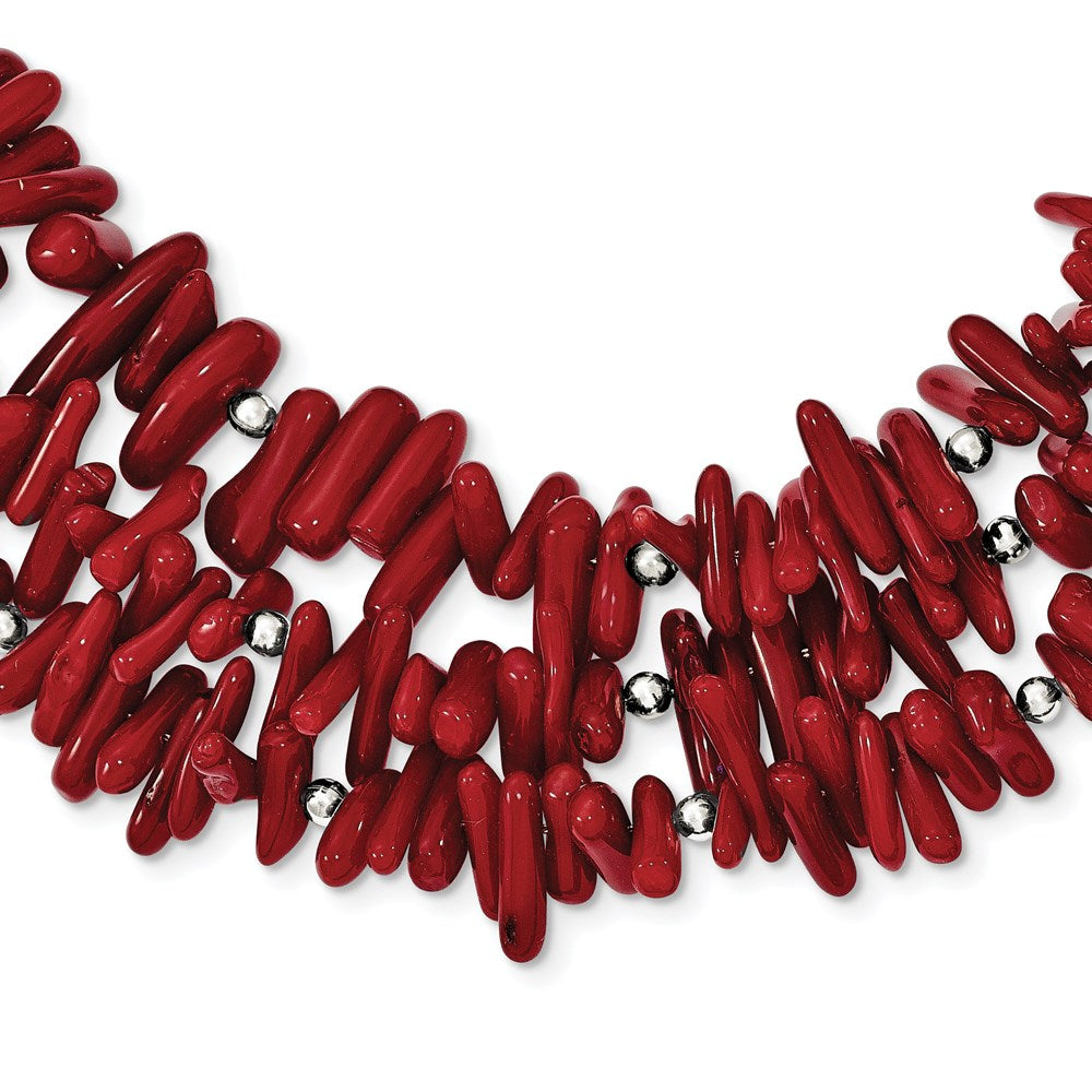 Sterling Silver Red Coral 3-Strand 2in w/ext. Necklace
