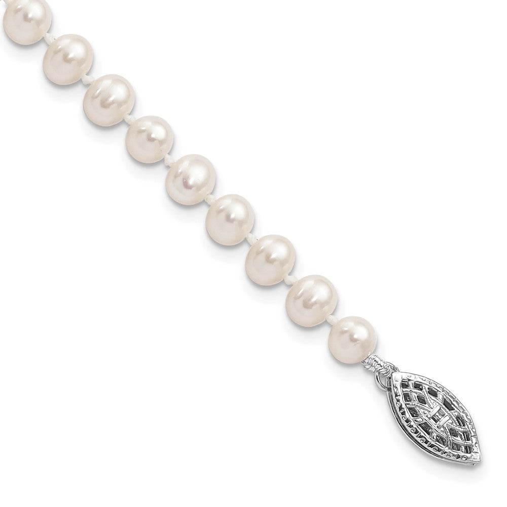 Sterling Silver Rhodium 4-5mm White FWC Pearl 8.25in Bracelet