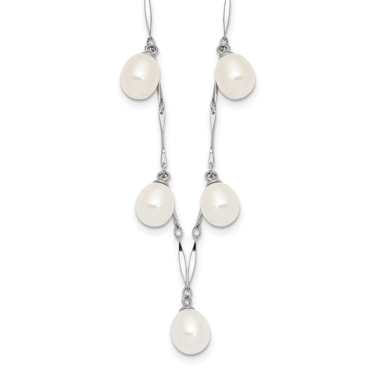 Sterling Silver RH-plated 7x8mm White Teardrop FWC Pearl Necklace