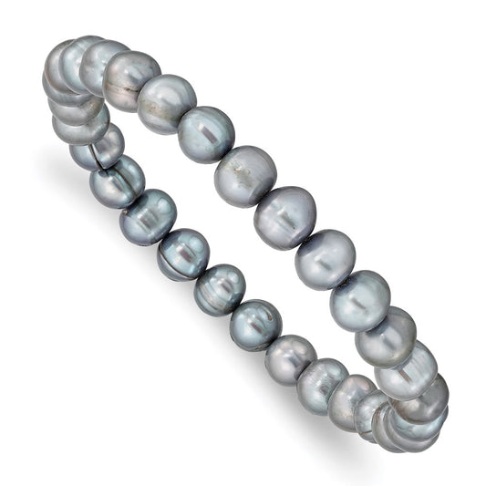 6-7mm Grey Semi-round Freshwater Cultured Pearl Stretch Bracelet
