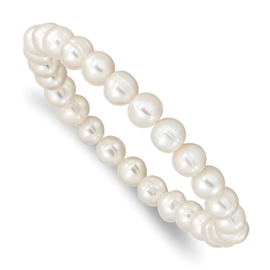 6-7mm White Semi-round Freshwater Cultured Pearl Stretch Bracelet