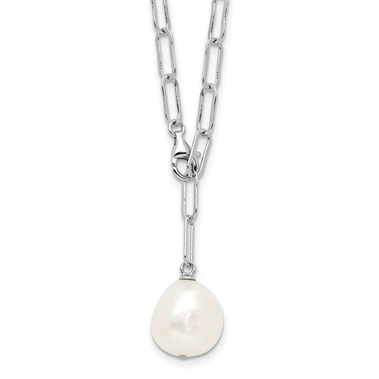 Sterling Silver RH-plated 12-13mm FWC Pearl Adjustable 24in Necklace
