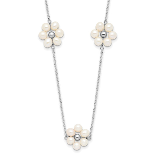 Sterling Silver RH-plated 4-5mm FWC Pearl Flower w/1.75in ext Necklace