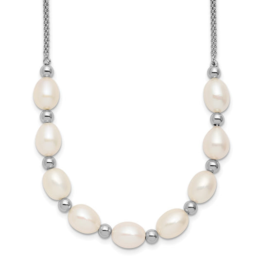 SS RH-plated Beaded 7.75x8mm FWC Pearl 16in w/ 2in Ext Necklace
