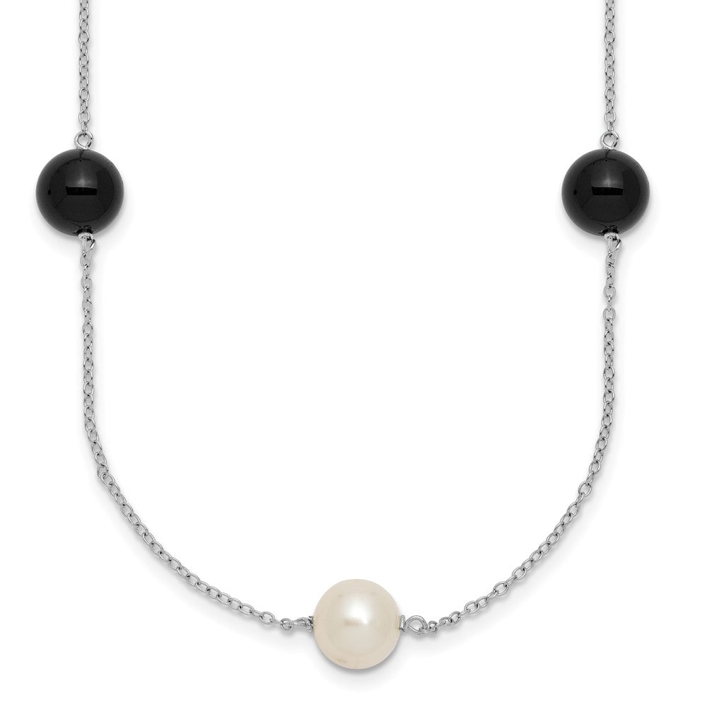 Sterling Silver Rhodium-plated FWC and Onyx 7 Station 18in Necklace