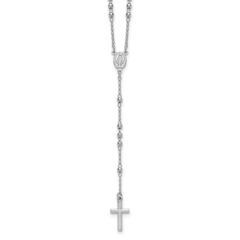 Sterling Silver Rh-plated Beaded 17in with 1.5in ext. Rosary Necklace
