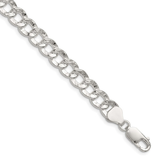Sterling Silver 7.6mm Hammered Curb Chain