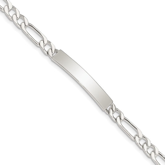 Sterling Silver 8inch Polished Engraveable Figaro Link ID Bracelet