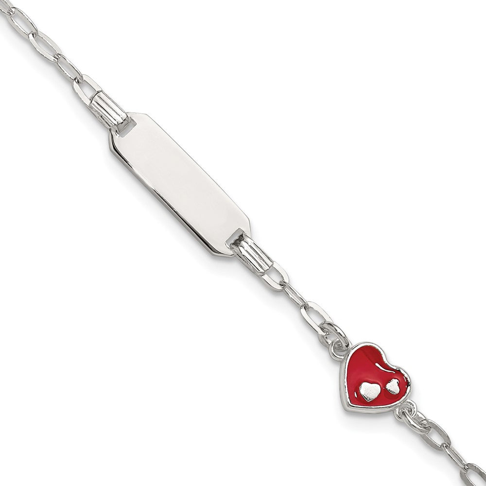 SS Polished Enameled Heart 5in w/1in ext Children's ID Bracelet
