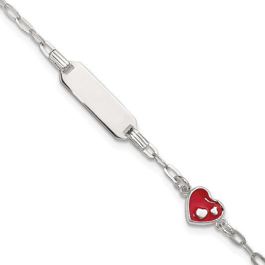 SS Polished Enameled Heart 5in w/1in ext Children's ID Bracelet