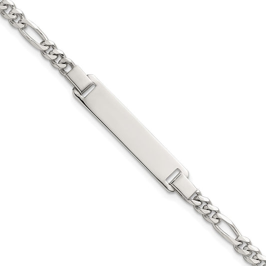 Sterling Silver Polished Figaro Link w/ 1in Ext Children's ID Bracelet