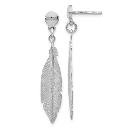 Leslie's Sterling Silver Rhodium-plated Leaf Post Dangle Earrings