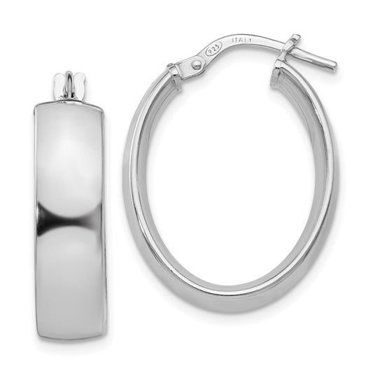 Leslie's Sterling Silver Rhodium-plated Oval Hoop Earrings