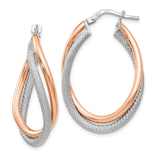 Leslie's Sterling Silver Rose-tone Textured Hoop Earrings