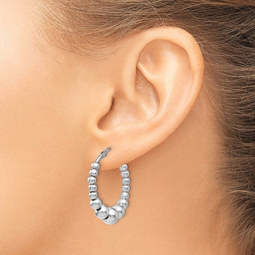 Leslie's Sterling Silver Polished Beaded Hoop Earrings