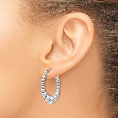 Leslie's Sterling Silver Polished Beaded Hoop Earrings