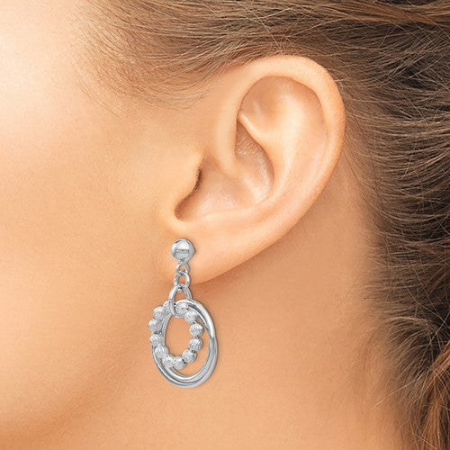 Leslie's SS Polished and D/C Post Dangle Hoop Earrings