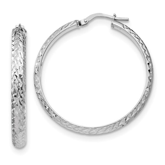 Leslie's Sterling Silver Polished and Textured Hoop Earrings