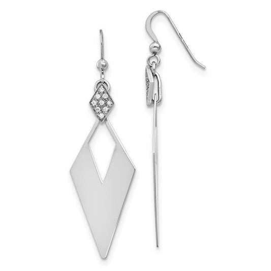 Leslie's Sterling Silver Polished Crystal Diamond Shape Dangle Earrings