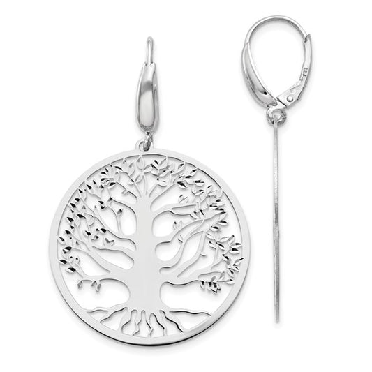 Leslie's Sterling Silver Polished Tree of Life Leverback Earrings