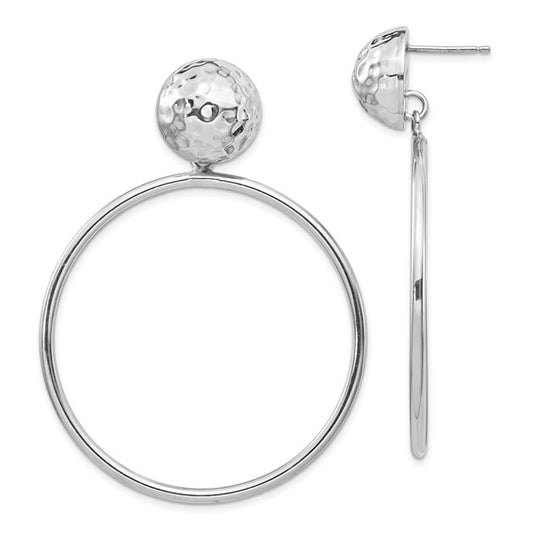 Leslie's Sterling Silver Rhod-plated Dangle Hoop Post Earrings