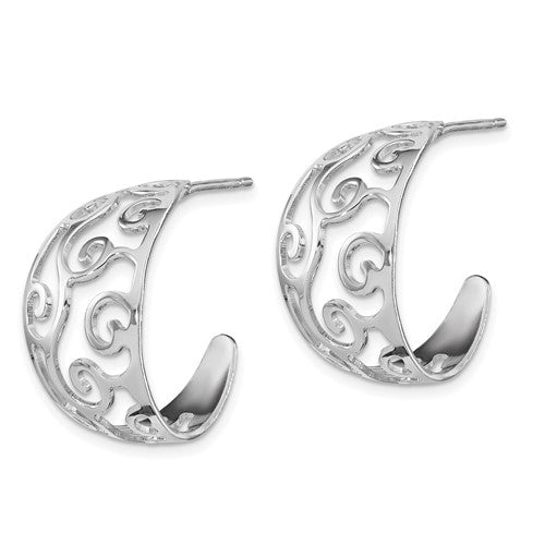 Leslie's Sterling Silver Rhodium-plated Polished Cut-out J-Hoop Earrings