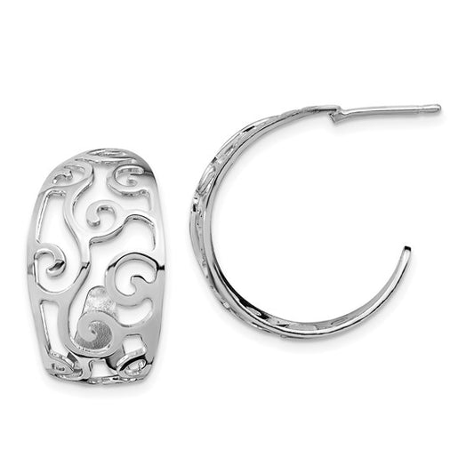 Leslie's Sterling Silver Rhodium-plated Polished Cut-out J-Hoop Earrings