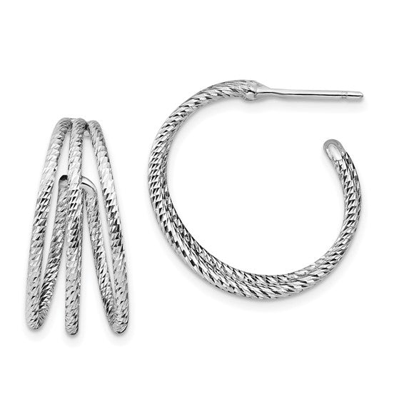 Leslie's Sterling Silver Rhodium-plated D/C J-Hoop Earrings