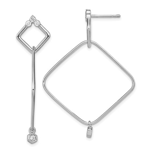 Leslie's Sterling Silver Rhodium-plated CZ Geometric Post Dangle Earrings