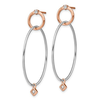 Leslie's Sterling Silver Rose Gold-plated Rhd-plat CZ Post Dangle Earrings