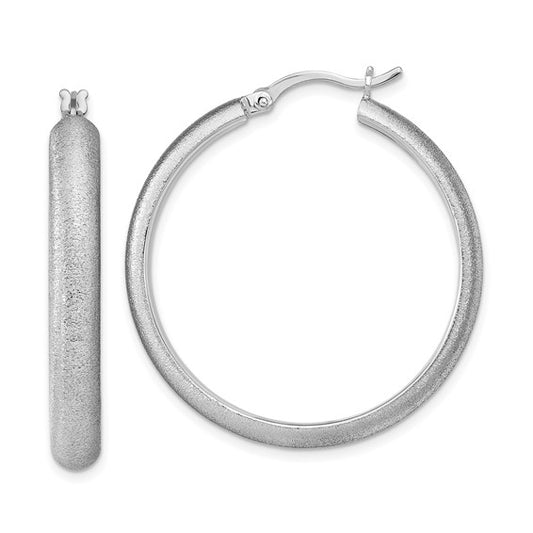 Leslie's Sterling Silver Rhodium-plated Matte Textured Hoop Earrings