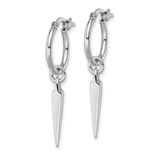 Leslie's Sterling Silver Rhodium-pl Hoop with Dangle Earrings