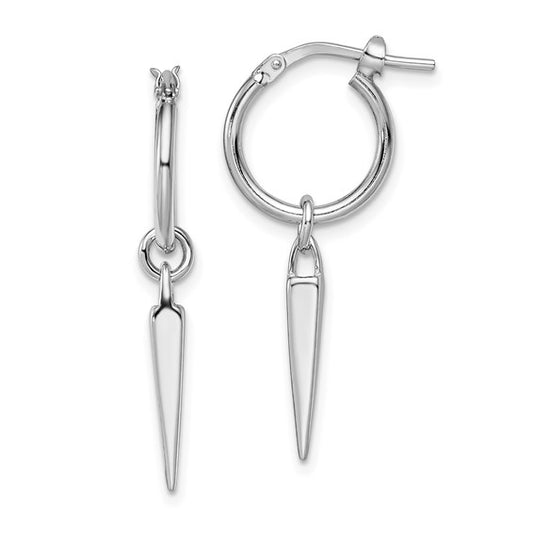 Leslie's Sterling Silver Rhodium-pl Hoop with Dangle Earrings