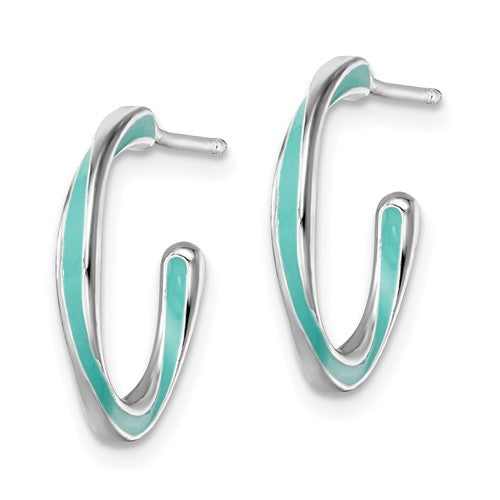 Leslie's Sterling Silver Rhodium-plated Aqua Enameled Hoop Earrings