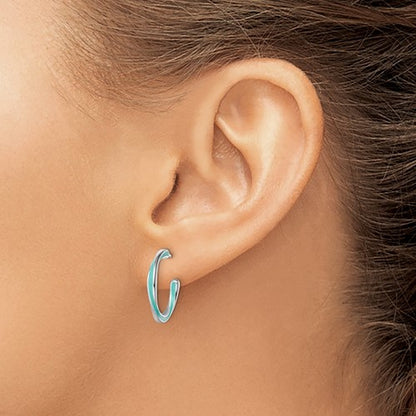 Leslie's Sterling Silver Rhodium-plated Aqua Enameled Hoop Earrings