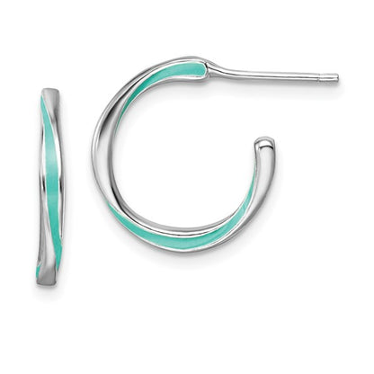 Leslie's Sterling Silver Rhodium-plated Aqua Enameled Hoop Earrings