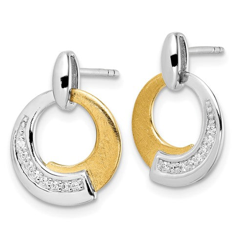 Leslie's Sterling Silver Rh-p and Gold-plated CZ Brushed Dangle Earrings