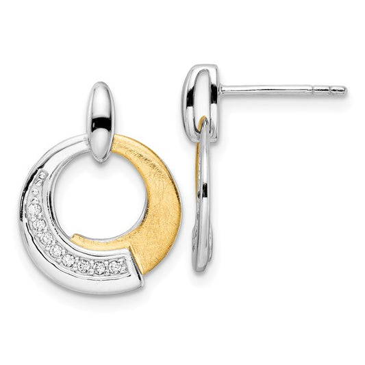 Leslie's Sterling Silver Rh-p and Gold-plated CZ Brushed Dangle Earrings